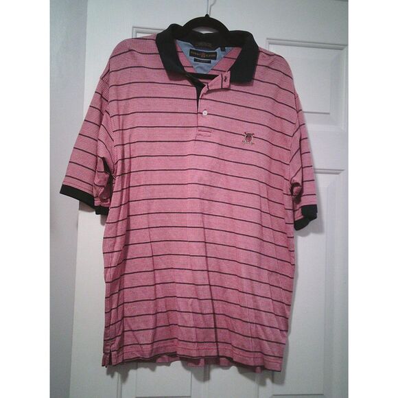 Tommy Hilfiger Classic Red, White‎ & Blue Striped Polo Shirt with Navy Collar - Picture 1 of 3